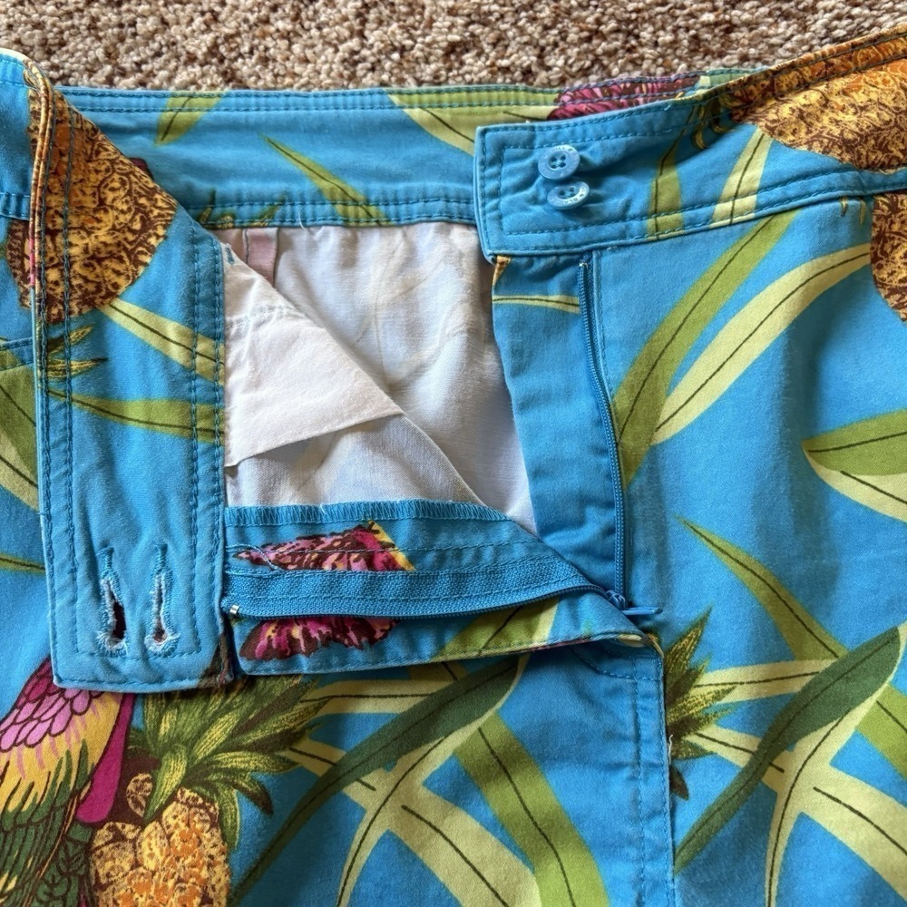 Vintage Bill Blass Jeans Tropical Capri Pants Size 14 Parrot Pineapple Print 🦜 - Picture 7 of 15